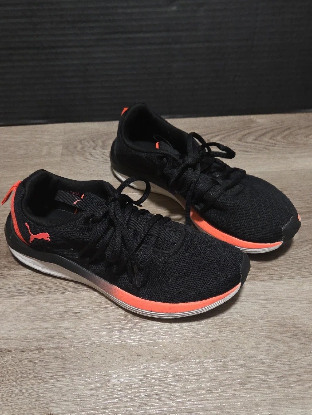 Puma Black Athletic Sneakers with Coral Accents